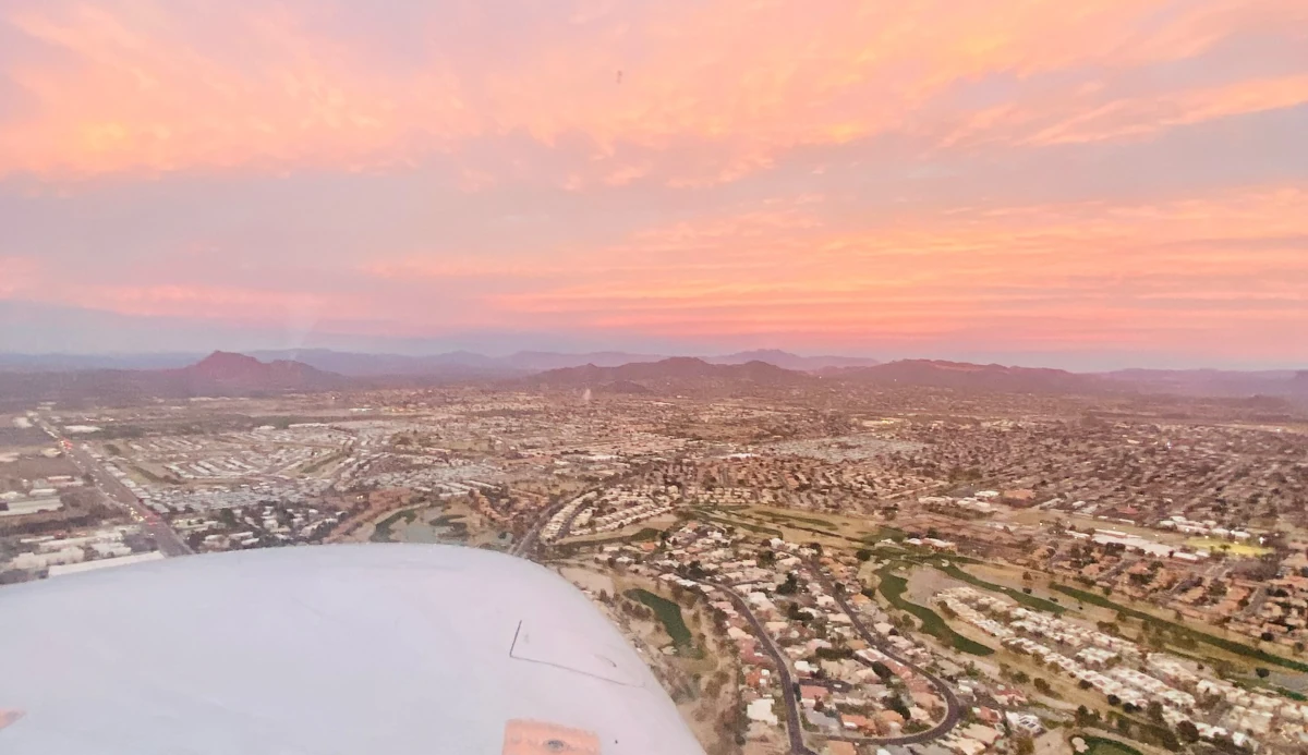 Sunset over Gilbert Arizona during CFI CFII training at Falcon Field SimpliFly Flight School